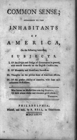 Thomas Paine's Common Sense, which is addressed to the inhabitants of America.